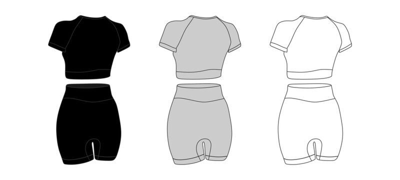 Crop Top, Cycling Shorts, Compression Suit Mockup Template Vector