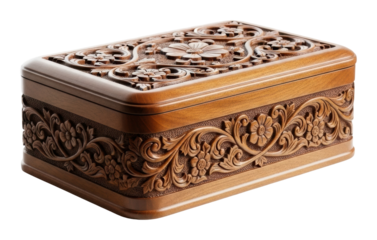 Intricate wooden jewelry box home artisan craft still life isolated on transparent background