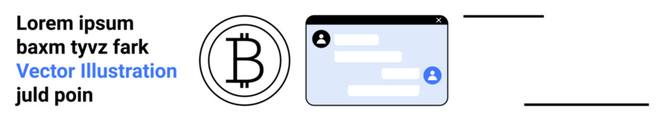 Fototapeta premium Cryptocurrency, blockchain, digital finance, online transactions, fintech, data communication. A Bitcoin symbol and chat interface. Cryptocurrency and blockchain concepts