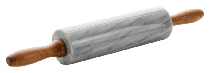 Rolling dough with a marble rolling pin in a kitchen isolated on transparent background