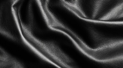 Obraz premium Luxurious Black Leather Texture: Close-up of Soft, Wrinkled Material for Fashion, Design, or Upholstery Projects