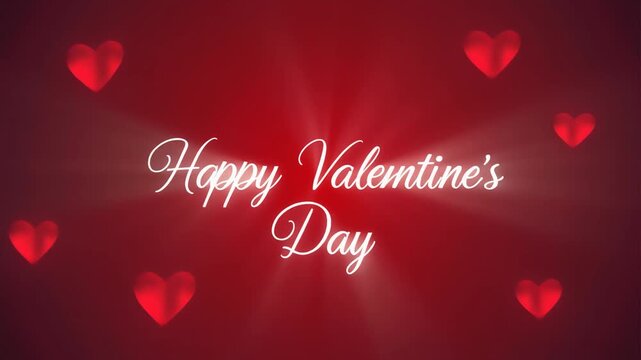 Romantic Happy Valentines Day glowing red hearts soft light elegant script text celebration love