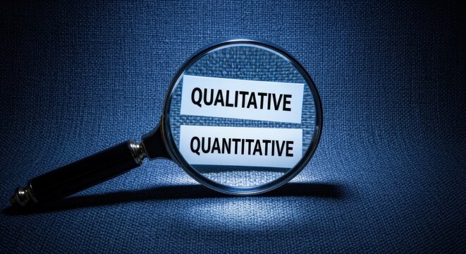 Qualitative Versus Quantitative Analysis Highlighted with Magnifying Glass for Business Research and Data Comparison