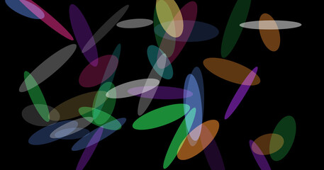 Abstract colorful ellipses on black background