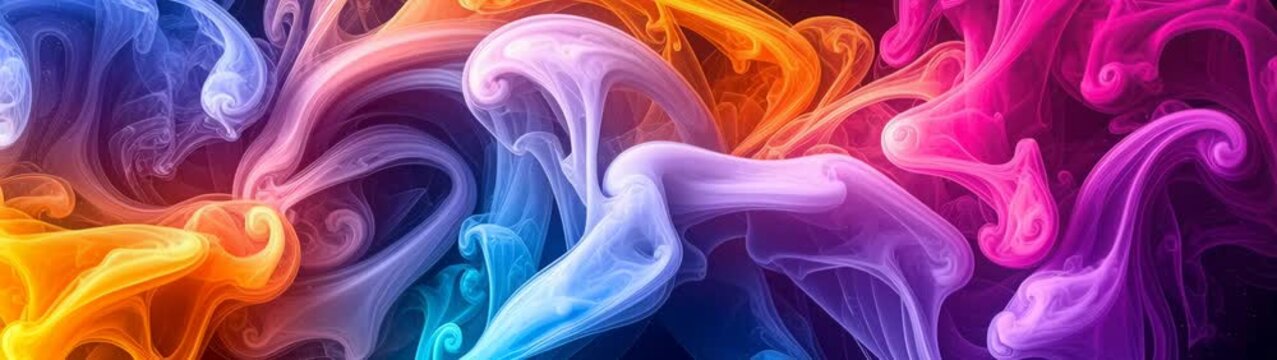 Abstract smoke creating vibrant rainbow colors flowing seamlessly.