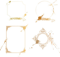 金のフレームと墨の飛び散り・汚れて飛び散る枠イラスト素材セット