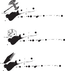 ファンタジー風タイトルの素材 - サイロコ・本・斧の飛び散る墨のタイトルライン