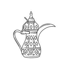 Thin Line Illustration of an Arabic coffee or tea pot