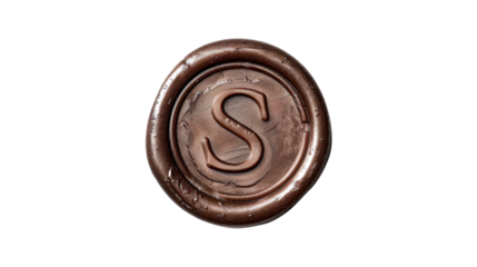 Bronze Wax Seal with Letter S Monogram Isolated on White Background