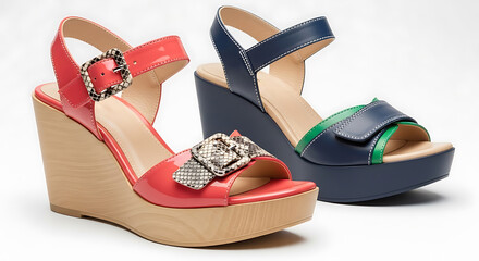 Pair of women's wedge sandals with straps platform shoes summer fashion footwear