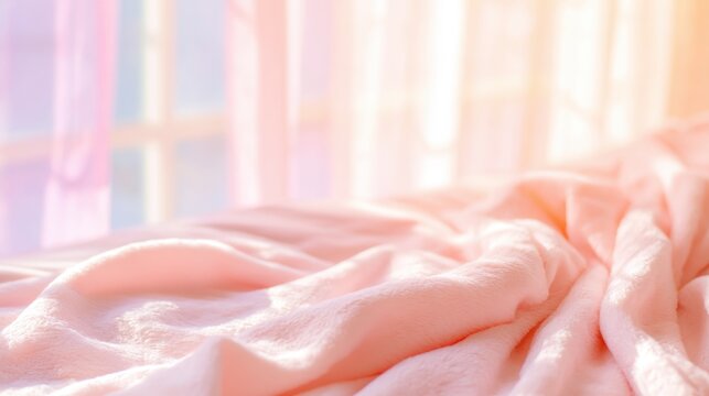 Soft fabric drapes over a bed in a bright room with sunlight