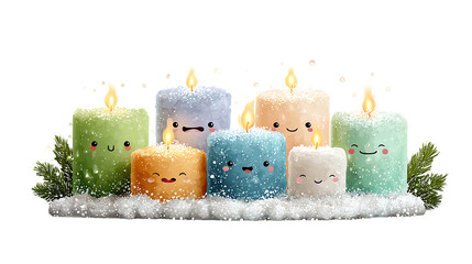 christmas colorful candles on a white background