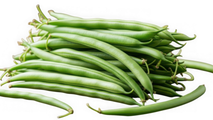 Photo of a bunch of fresh green beans on a transparent background isolated on transparent background