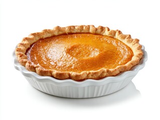 Delicious homemade pumpkin pie isolated on white background
