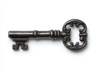 Vintage key isolated on white background, Mysterious key or enigmatic key