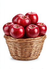 Fresh ripe red apples in basket isolated on white background, Fruits are high in vitamins.