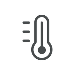 High Temperature Thermometer Weather Icon, heat alert, hot summer heatwave forecast, linear thin isolated sign