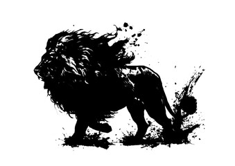 インクで描いた抽象的なライオンのシルエットのイラスト