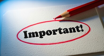 Fototapeta premium Important Message Marked with a Red Circle and Pencil: Emphasizing Priority and Attention