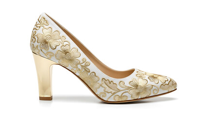 Elegant white and gold floral high heel shoe for sophisticated feminine style