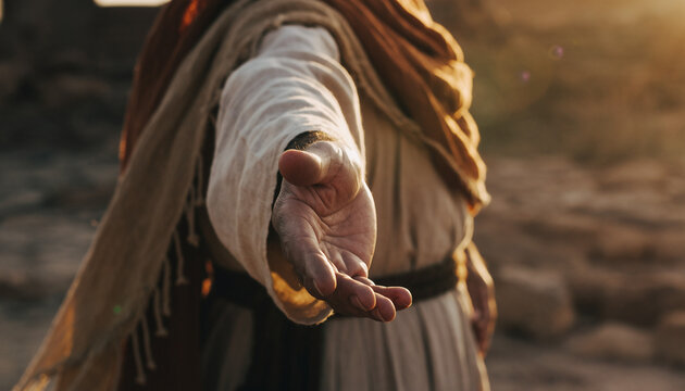 Jesus Christ offering his hand in a gesture of help.