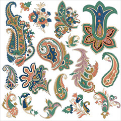 set of paisley motif. pattern on white background
