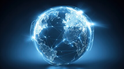 Global Network Connection Technology: Abstract Digital Earth with Glowing Nodes and Futuristic Data Transmission
