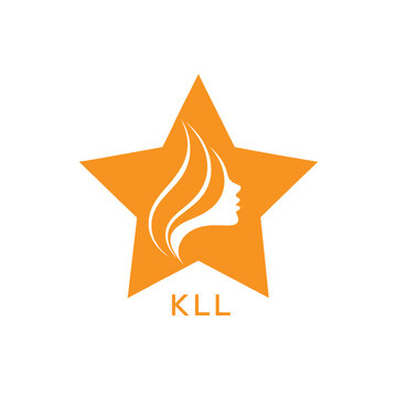 KLL Star Beauty Logo. KLL Woman Silhouette  Feminine Salon. KLL Cosmetic Branding Icon.
