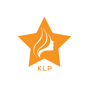KLP Star Beauty Logo. KLP Woman Silhouette  Feminine Salon. KLP Cosmetic Branding Icon.
