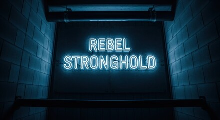 Neon sign displaying rebellious sentiment within a gritty, underground setting, evoking themes of defiance and counterculture