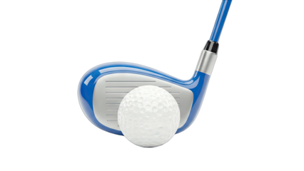 Golf Club Hitting Golf Ball on White Background