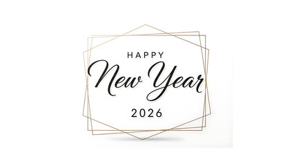 Elegant calligraphy happy new year 2026 greeting card design with geometric frame isolated on transparent background