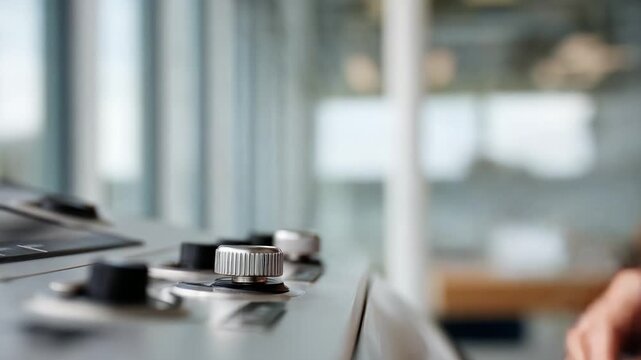 A Close-Up View of an Individual Adjusting the Control Knob on a Sophisticated Device, Highlighting Precision and Attention to Detail in a Modern Technological Environment