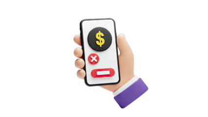 Hand Holding Phone with Dollar Sign and Cancel Button