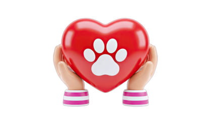 Hands Holding a Heart with Paw Print Symbol - Pet Love Concept