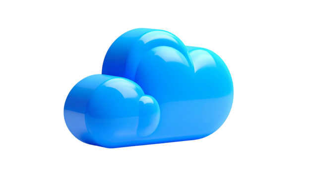 Glossy, azure cloud icon against black. Three-dimensional, simple design - Powered by Adobe