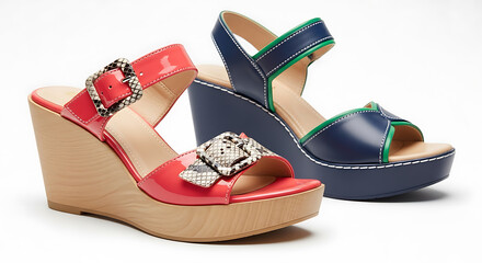 Platform wedge sandals with coral and blue design stylish summer fashion footwear
