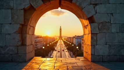 Stone arch installation decoration city view art area