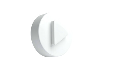 3D-rendered white play button icon, set against a black background, with subtle shading