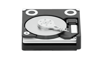 Hard Drive Showing Internal Components on White Background