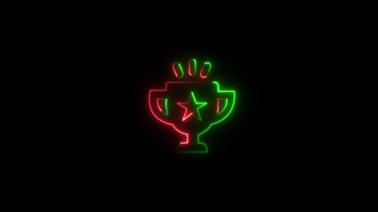 Abstract glowing neon Trophy icon animation with dark background.Futuristic glowing neon Trophy icon with smooth animated