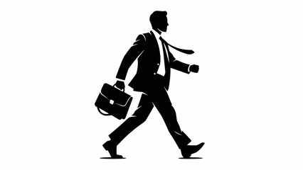 Silhouette of a businessman walking with a briefcase.