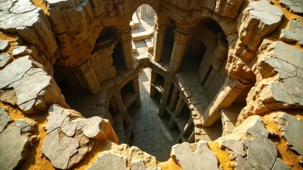 Decoration of ancient architectural landscape area with fissure device