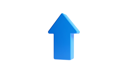 A bright blue, three-dimensional arrow pointing upwards, isolated against a stark black background