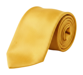 Elegant gold tie displayed on for fashion showcase isolated on transparent background