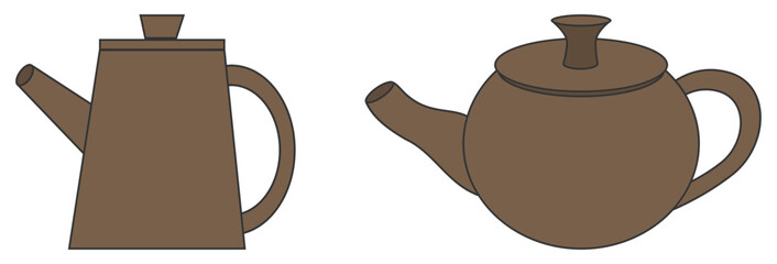 急須とポットのイラスト2点セット（こげ茶）