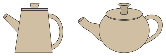 急須とポットのイラスト2点セット（ベージュ）