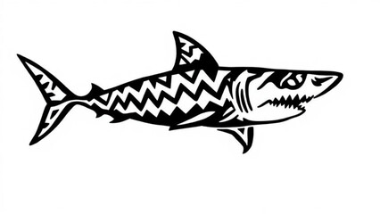 Fototapeta premium Isolated vector illustration of a dangerous great white shark predator with sharp teeth swimming in the blue ocean water as a clean marine wildlife silhouette art piece