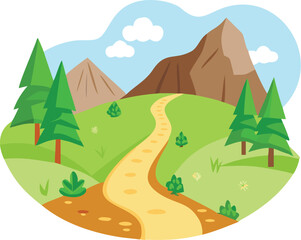 Obraz premium cartoon-hiking-trail-in-hills-background-on-white-.eps