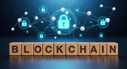 Blockchain Technology Concept with Padlocks Connecting on a Digital Network, Representing Secure and Decentralized Transactions